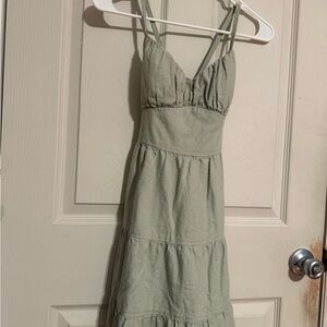 Green Ruched Tiered Midi Sundress